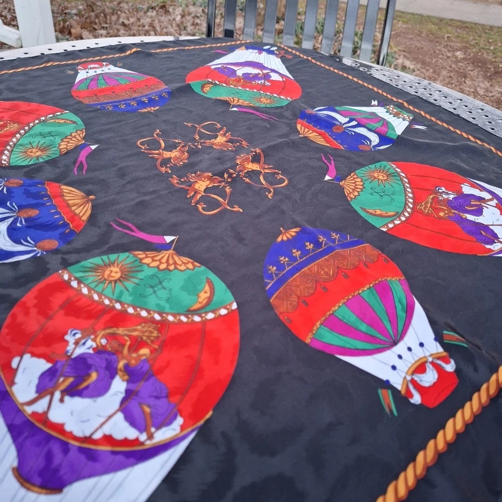Hot Air Balloon Scarf Vintage Large Bright Colors Wrap Silky Classic Retro - Picture 16 of 16